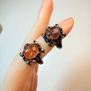 Natural Phantom Quartz Ring | Gothic Silver Tone | Choice Available